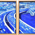 <i>Charles Grimes Bridge Wurundjeri Way</i> 2018, oil on board (2 panels) LEFT, 65 x 45
