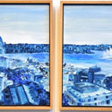 <i>Harbour View</i> 2017, oil on board (2 panels) LEFT, 65 x 52