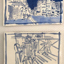 Selection of 2 tiles <i>Avenue Georges Clemenceau</i> 2020 and <i>Tabac regular</i> Vallauris 2020. Ceramic hand painted tiles 1-10, Vallauris, 2020. Each tile 16.5 x 29 cm