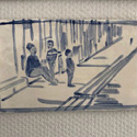 <i>Family on the steps Rue Clement Bel</i>  2020. Ceramic . 16.5 x 29 cm