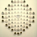 <i>Dreamscape , Chandelier #17</i>, 1999-2000, installation view. Ian Potter Museum of Art. glass, embroidery looms, fishing tackle, photographs, watercolour, printed lenses, crystal beads, printed chiffon. Dimensions variable
