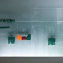 <i>Storyboard #96, 2008</i>. Linden Centre for Contemporary Arts. Etched glass, vinyl, timber, flouro lighting