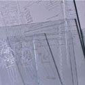<i>Souvenir, La Défense</i>, 2002, detail. Mass Gallery. Etched glass, aluminium