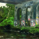 <i>Merri Creek St Georges Rd Bridge (Study 2)</i>  2020. Oil on board framed in raw oak. 42 x 52 cm