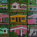 <i>House series 1-9 Kumarakom Kerala</i> 2016. oil on Masonite, 47cm hx 65 cm w (each painting 15cm h x 20cm w)