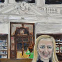 <i>Kate in the Reading Room To the Moon and Back (State Library of Victoria)</i>, 2020. Oil on board framed in raw oak, 62 x 42 cm