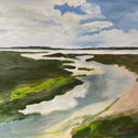 <i>INLET #1</i>, 2024, Oil on canvas framed in oak, 2024, 77 x102.5cm