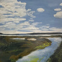 <i>INLET #5</i>, 2024, Oil on canvas framed in oak, 2024, 43 x 43cm