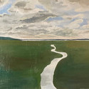 <i>INLET #6</i>, 2024, Oil on canvas framed in oak, 2024, 53.5 x 63cm