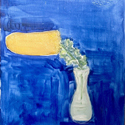 <i>Banksia in carafe 2024</i>. Oil on board. 36 x 23