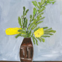 <i>Saw tooth Banksia in amber glass vase</i> 2023 - 2025
37.5 x 27.5cm
Oil on board framed in oak