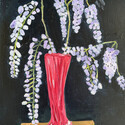 <i>Wisteria in red glass twisted vase</i> 2023 - 2025
48 x 37.5cm
Oil on board framed in oak