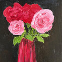 <i>Roses in red glass vase</i> 2023 - 2025
44.5 x 25cm
Oil on board framed in oak